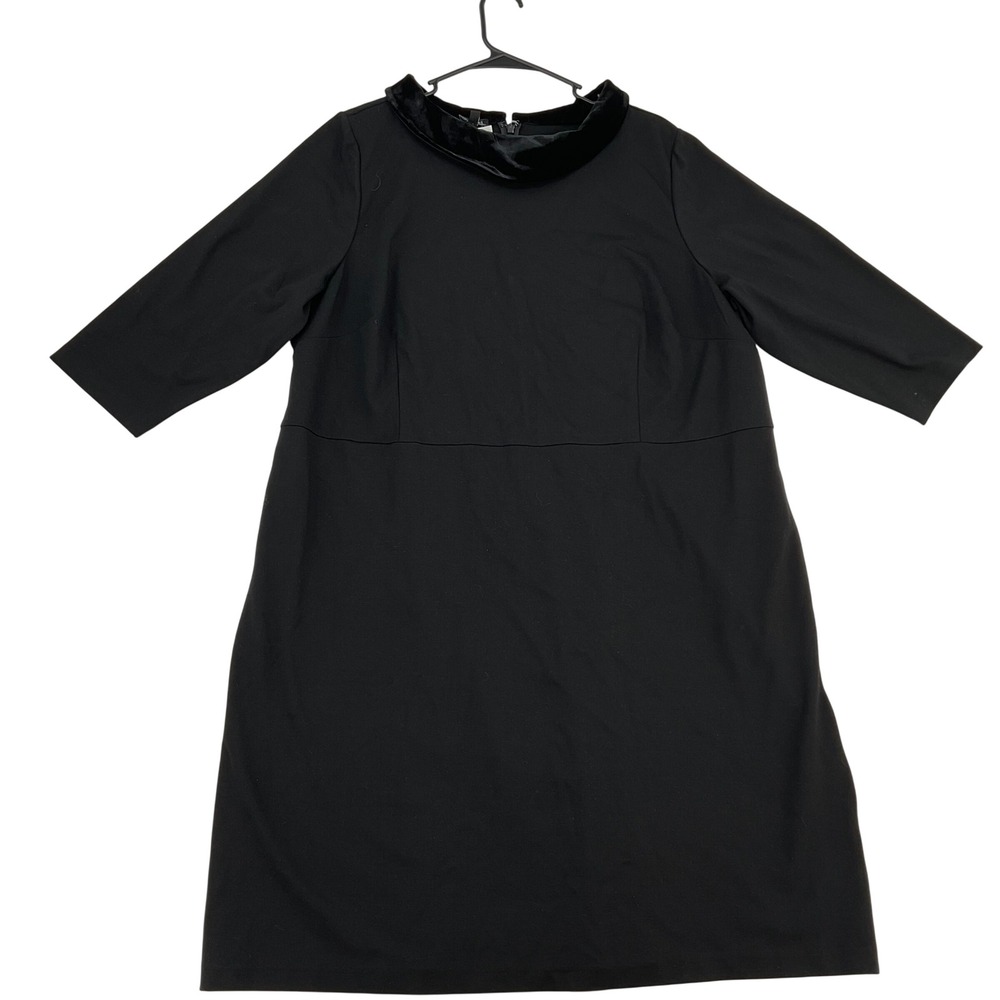 Talbots Plus Petite‎ Black Velvet Trim Cowl Neck Dress 20WP 3/4 Sleeve Shift